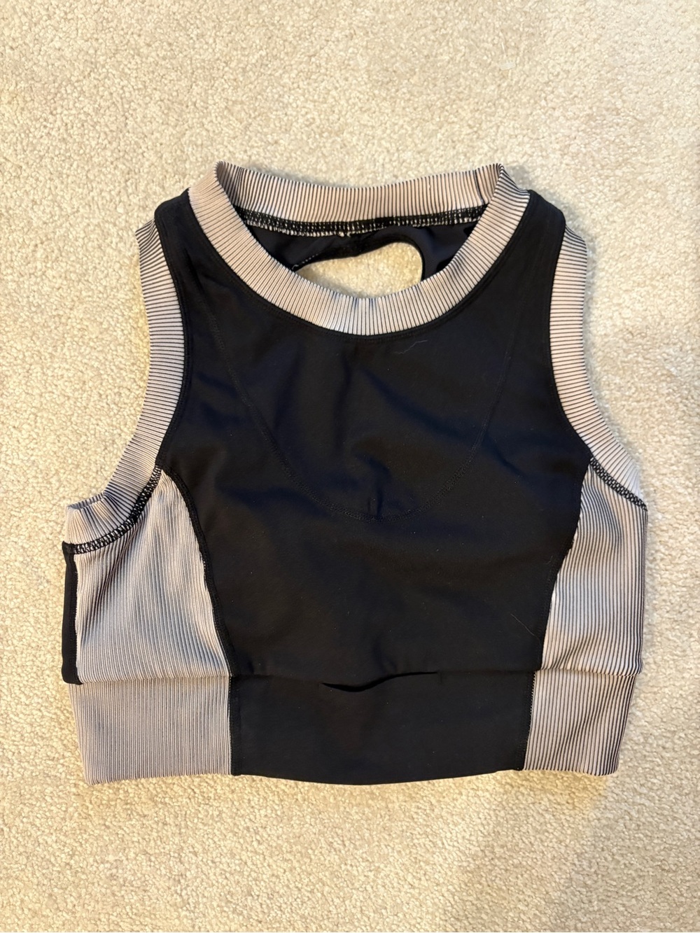 FP Movement by Free People Black and white Ribbed-Trim Athletic Top